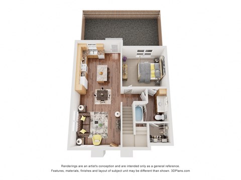 Floor plan for 3 beds, 2 baths, 1243 sqft